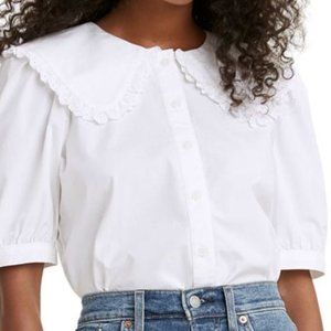 Olympia Cotton Collared Blouse by LEVI's in White - Size Medium